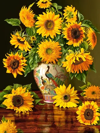 Produit Tournesols dans un Vase en Forme de Paon Image