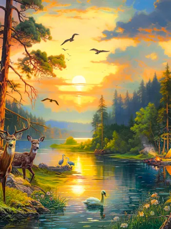 Produit Coucher de Soleil sur la Rivière de la Forêt Image