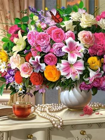 Produit Fleurs d'Été et Tasse de Thé Image