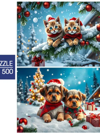 Produit 2 Puzzles - Chatons et Chiots de Noël Image