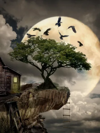 Produit Une Cabane en Rondins sur une Falaise Image