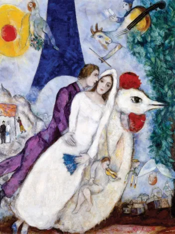 Produit Puzzle en Bois Découpé à la Main - Chagall : Les Mariés De La Tour Eiffel Image