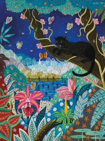 Produit Puzzle en Bois Découpé à la Main - Panthere Noire Nocturne Image