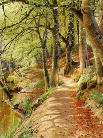 Produit Peder Mørk Mønsted - A Spring Day in the Woods with Fresh-Blown Beeches and Anemones in the Forest B Image