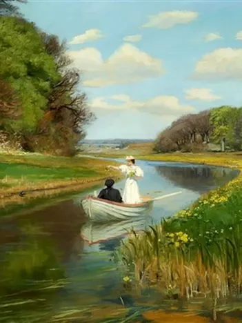 Produit Hans Andersen Brendekilde: A You Couple in a Rowing Boat on Odense Image