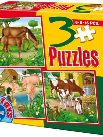 Produit 3 Puzzles - Chevaux, vaches, cochons, canards Image